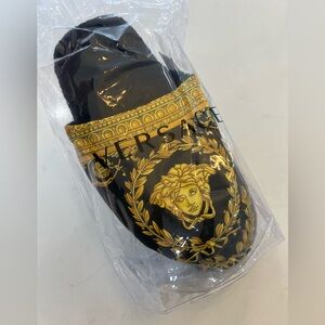 Versace Black and Gold Medusa Slippers